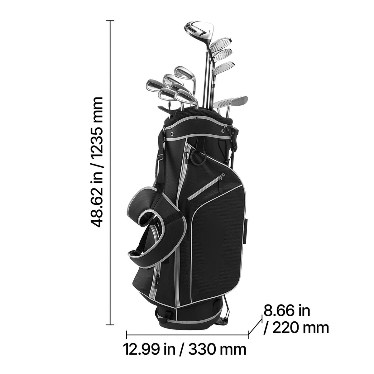 Golf Club Set, 12 Pieces Men's Complete Golf Club Set Right Handed with 460CC #1 Driver, #3 & 5 Fairway Wood, #4 Hybrid, #5/#6/#7/#8/#9/#PW/#SW Irons, L-Shaped Putter, Golf Stand Bag, Black