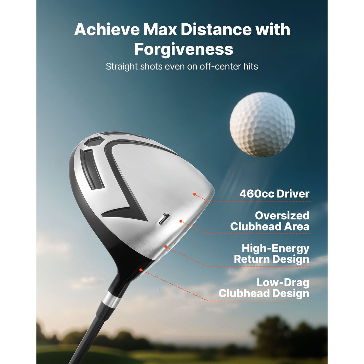 Golf Club Set, 12 Pieces Men's Complete Golf Club Set Right Handed with 460CC #1 Driver, #3 & 5 Fairway Wood, #4 Hybrid, #5/#6/#7/#8/#9/#PW/#SW Irons, L-Shaped Putter, Golf Stand Bag, Black