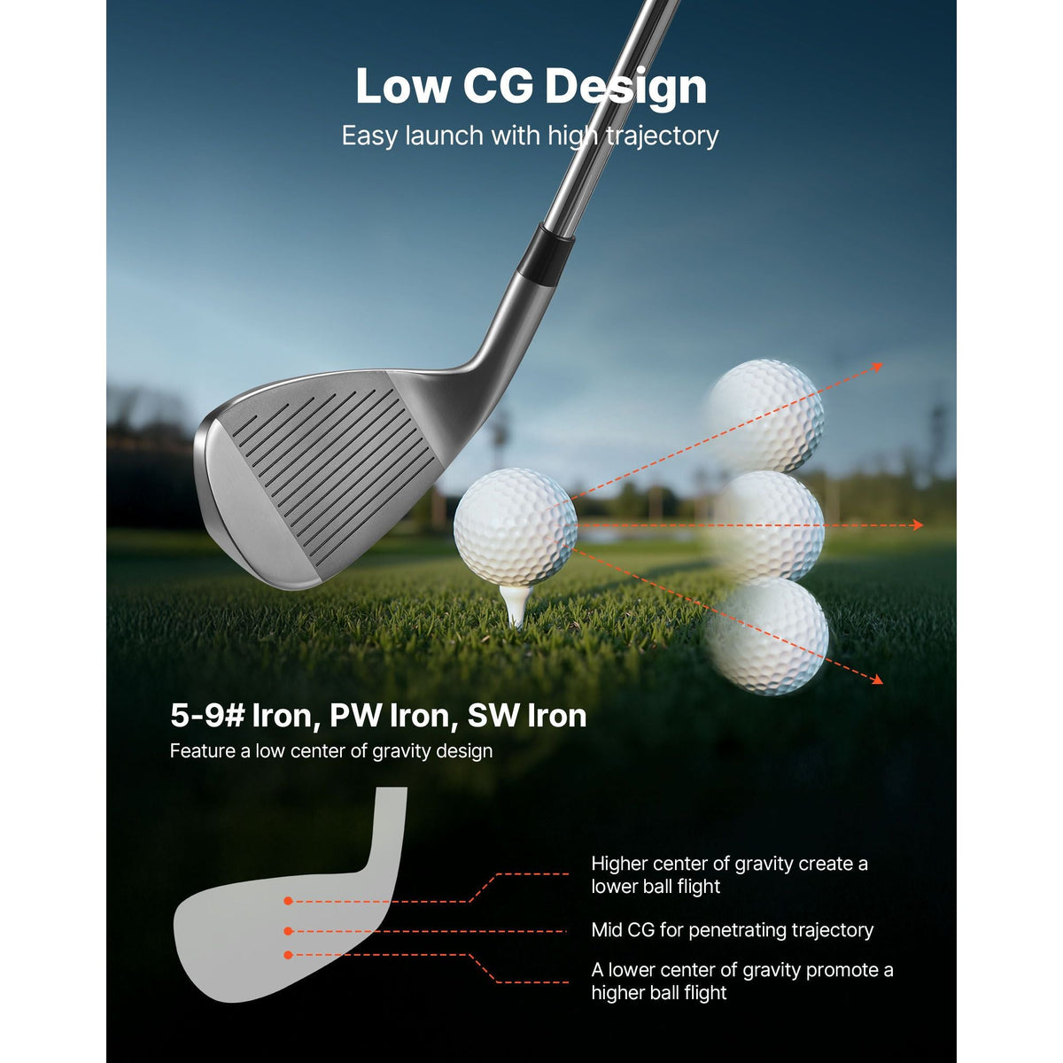 Golf Club Set, 12 Pieces Men's Complete Golf Club Set Right Handed with 460CC #1 Driver, #3 & 5 Fairway Wood, #4 Hybrid, #5/#6/#7/#8/#9/#PW/#SW Irons, L-Shaped Putter, Golf Stand Bag, Black