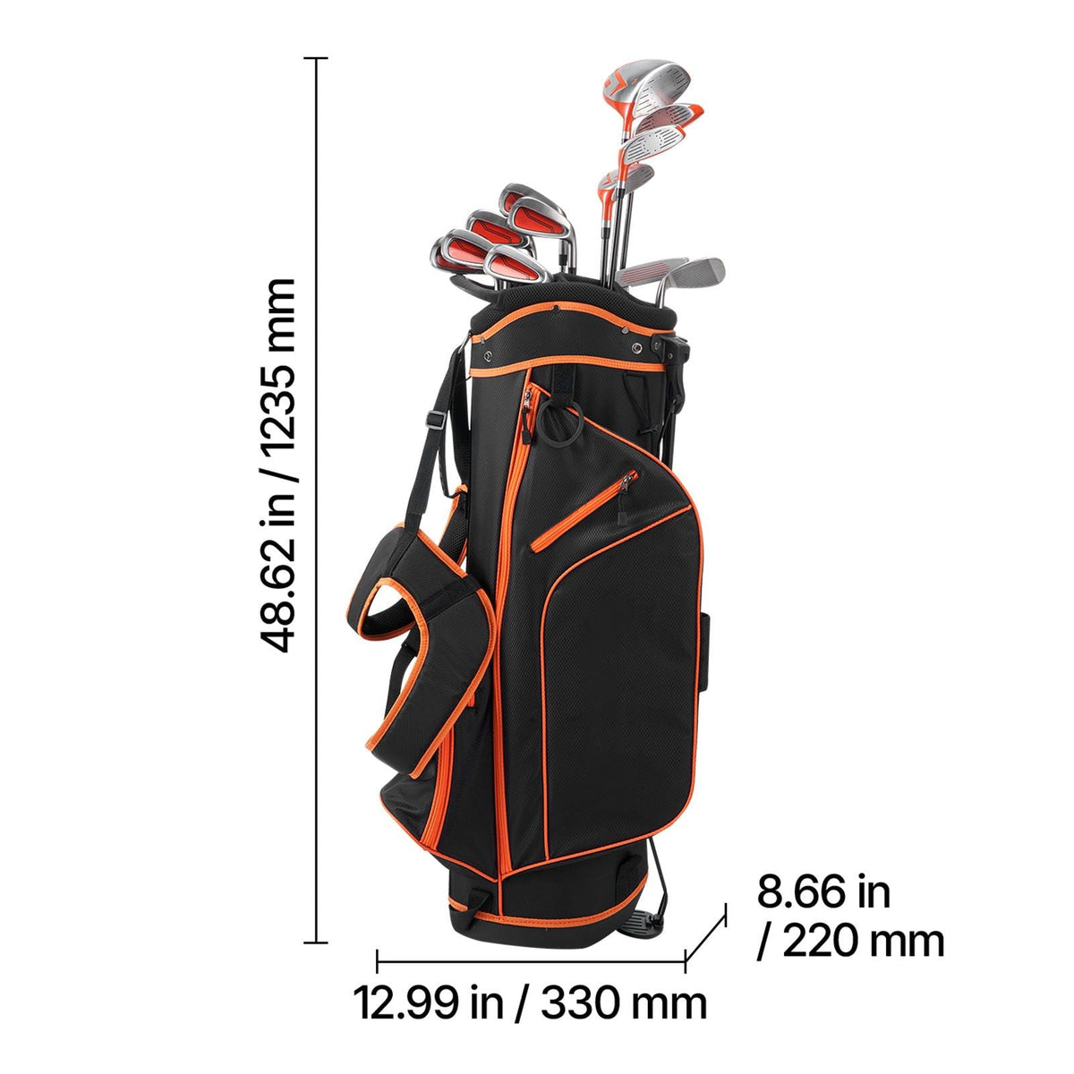 Golf Club Set, 12 Pieces Women's Golf Club Complete Set Right Handed with 460CC #1 Driver, #3 & 5 Fairway Wood, #4 Hybrid, #5/#6/#7/#8/#9/#PW/#SW Irons, L-Shaped Putter, Golf Stand Bag, Orange