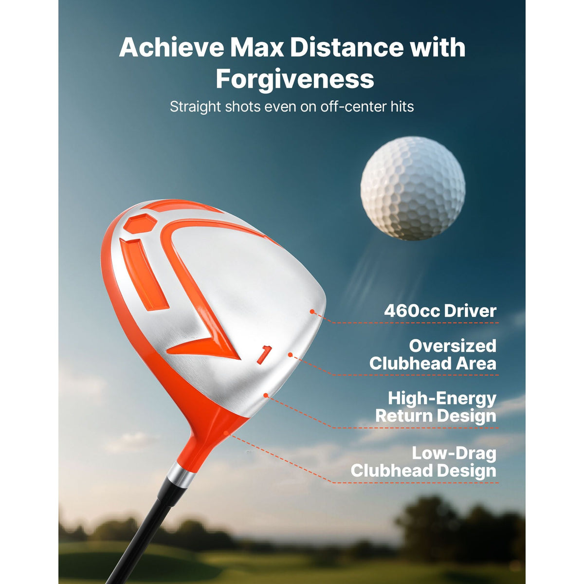 Golf Club Set, 12 Pieces Women's Golf Club Complete Set Right Handed with 460CC #1 Driver, #3 & 5 Fairway Wood, #4 Hybrid, #5/#6/#7/#8/#9/#PW/#SW Irons, L-Shaped Putter, Golf Stand Bag, Orange