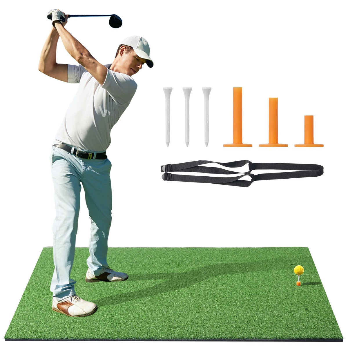 Golf Hitting Mat, 5x4ft Artificial Turf Golf Hitting Mat, Golf Hitting Training Aids with 6 Golf Tees, Golf Practice Hitting Mat for Backyard Driving Indoor Outdoor Training