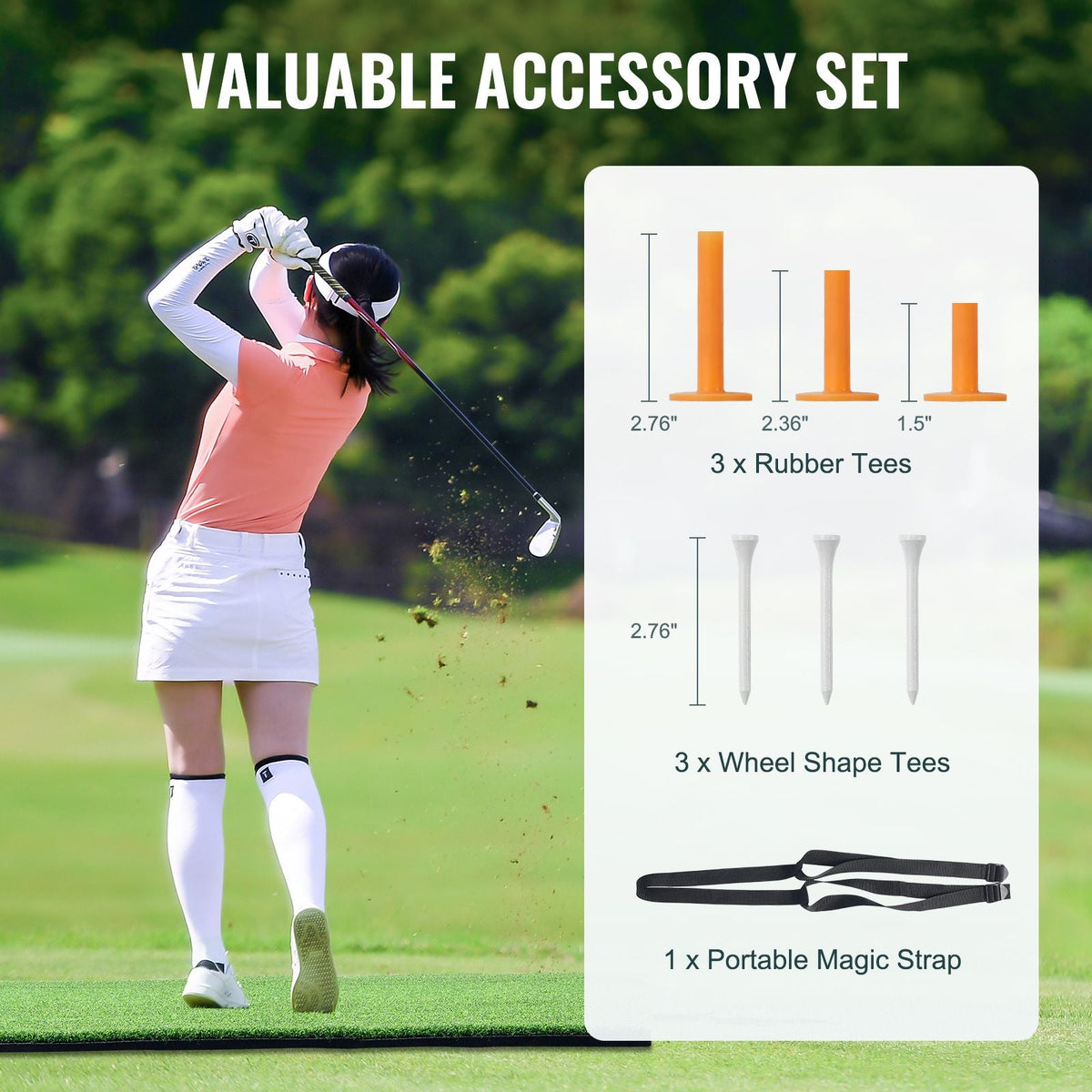 Golf Hitting Mat, 5x4ft Artificial Turf Golf Hitting Mat, Golf Hitting Training Aids with 6 Golf Tees, Golf Practice Hitting Mat for Backyard Driving Indoor Outdoor Training