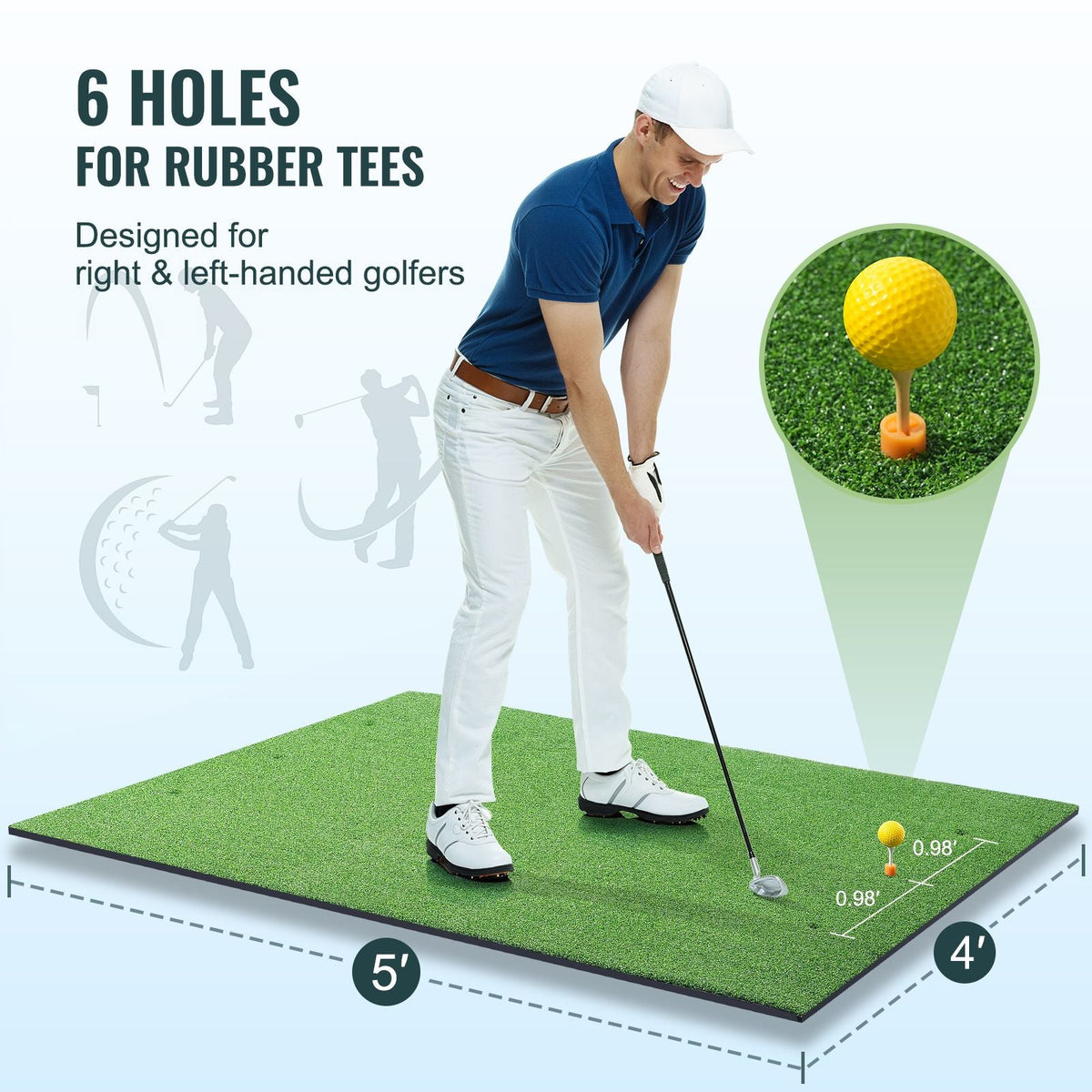 Golf Hitting Mat, 5x4ft Artificial Turf Golf Hitting Mat, Golf Hitting Training Aids with 6 Golf Tees, Golf Practice Hitting Mat for Backyard Driving Indoor Outdoor Training