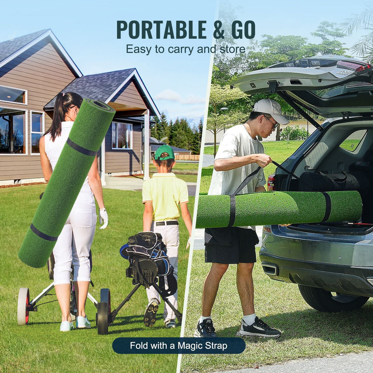 Golf Hitting Mat, 5x4ft Artificial Turf Golf Hitting Mat, Golf Hitting Training Aids with 6 Golf Tees, Golf Practice Hitting Mat for Backyard Driving Indoor Outdoor Training