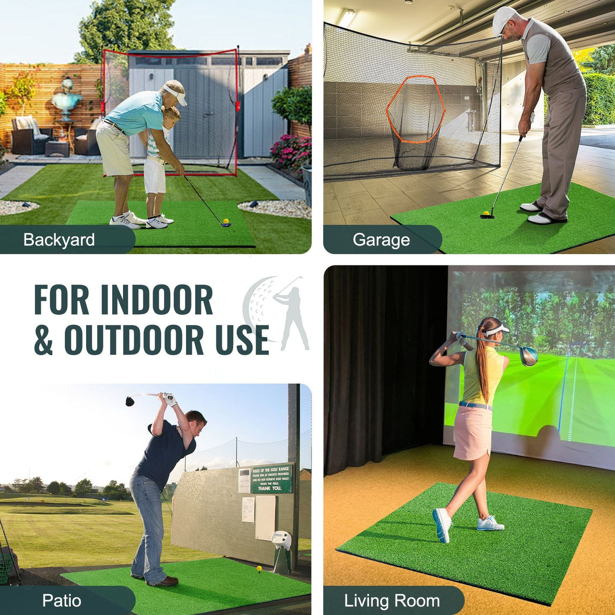 Golf Hitting Mat, 5x4ft Artificial Turf Golf Hitting Mat, Golf Hitting Training Aids with 6 Golf Tees, Golf Practice Hitting Mat for Backyard Driving Indoor Outdoor Training