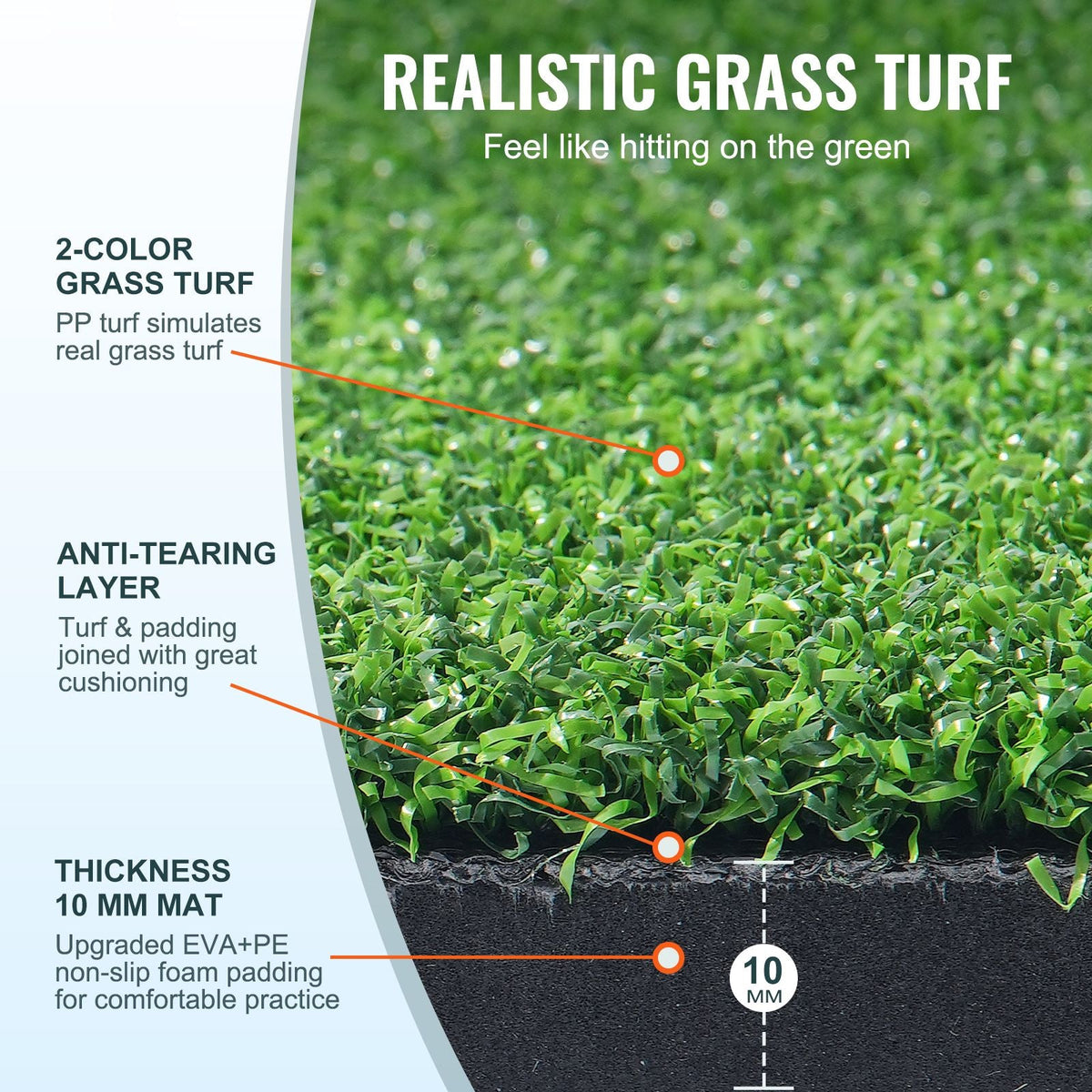 Golf Hitting Mat, 5x4ft Artificial Turf Golf Hitting Mat, Golf Hitting Training Aids with 6 Golf Tees, Golf Practice Hitting Mat for Backyard Driving Indoor Outdoor Training