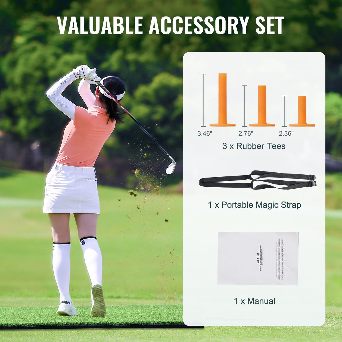 Golf Hitting Mat, 5x5ft Artificial Turf Golf Hitting Mat, Thickened Golf Hitting Training Aids with 3 Rubber Tees, Golf Practice Hitting Mat for Backyard Driving Indoor Outdoor Training