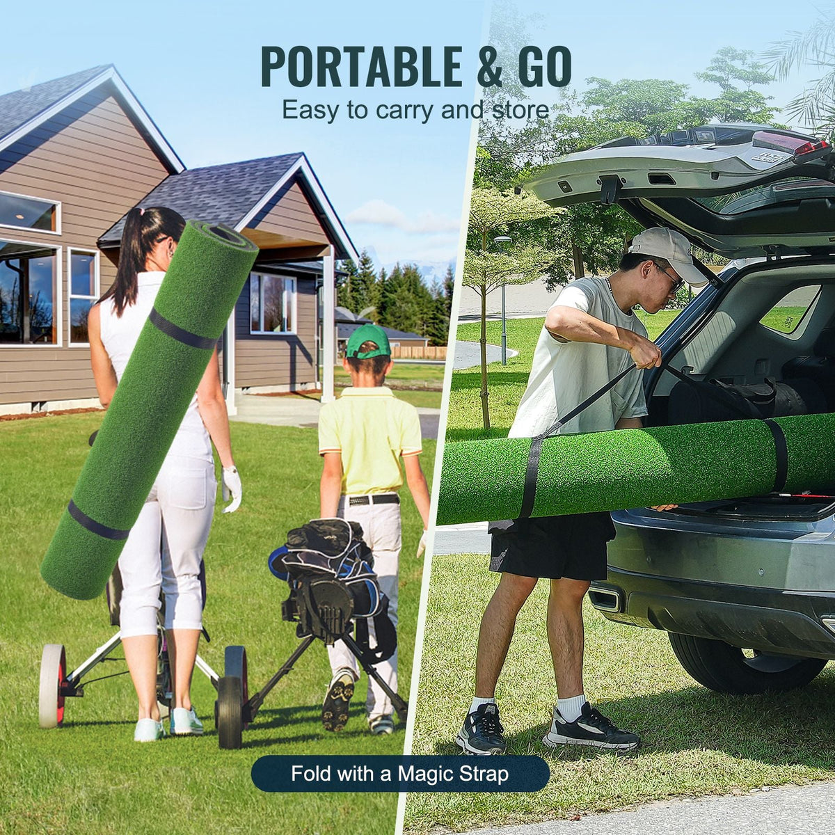 Golf Hitting Mat, 5x5ft Artificial Turf Golf Hitting Mat, Thickened Golf Hitting Training Aids with 3 Rubber Tees, Golf Practice Hitting Mat for Backyard Driving Indoor Outdoor Training