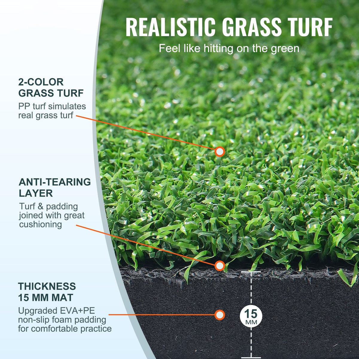 Golf Hitting Mat, 5x5ft Artificial Turf Golf Hitting Mat, Thickened Golf Hitting Training Aids with 3 Rubber Tees, Golf Practice Hitting Mat for Backyard Driving Indoor Outdoor Training