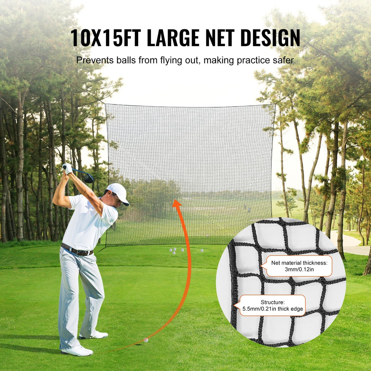 Golf Net, 10x15ft Golf Practice Net, Indoor Hitting Net for Golf, Baseball, Hockey, Soccer, Heavy Duty Nylon DIY Ball Net, Sports Netting Barrier for Backyard Driving Training Swing (Net Only)