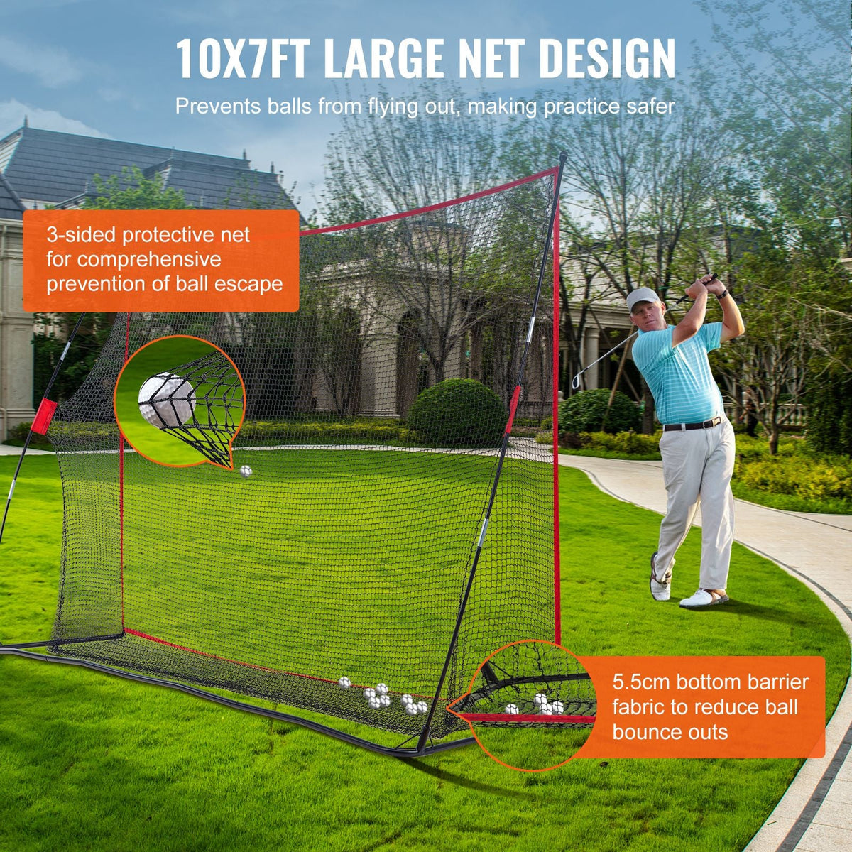 Golf Practice Hitting Net, Huge 10.8x7ft Golf Net, Personal Driving Range for Indoor Outdoor Use, Portable Home Golf Aid Net with Solid Fiberglass Frame and Carry Bag, Gift for Men, Golf Lover