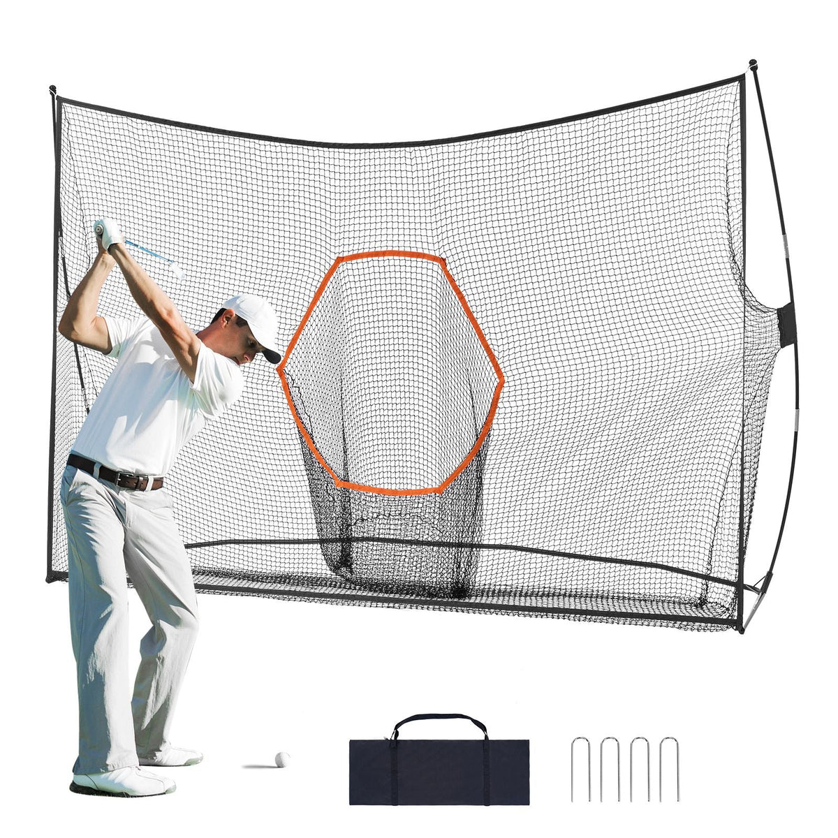 Golf Practice Hitting Net, Huge 10.8x7ft Golf Net, Personal Driving Range for Indoor Outdoor Use, Portable Home Golf Aid Net with Target/Fiberglass Frame/Carry Bag, Gift for Men, Golf Lovers