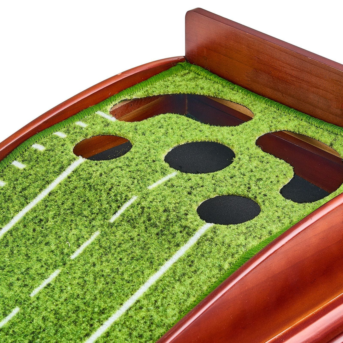 Golf Putting Mat, 5 Hole Indoor Golf Putting Green, Wrinkle-Free Golf Training Aid, Mini Golf Set with Auto-Ball Return, Alignment Guide, 3 Ball, Wood Base, Game Practice Gift for Home Offic