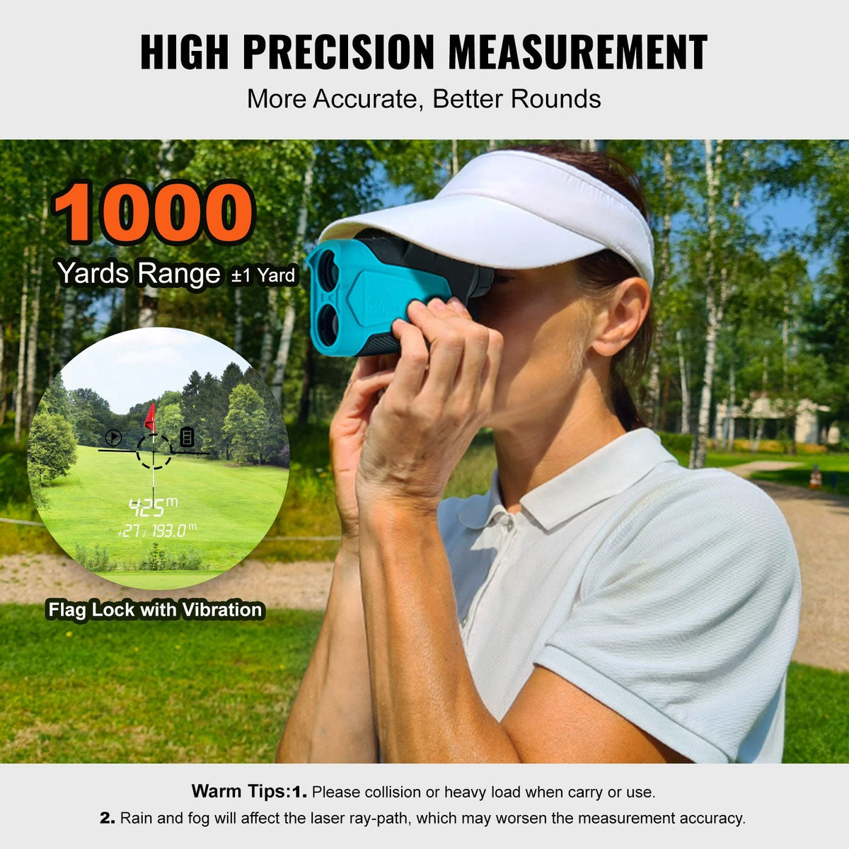 Golf Rangefinder, 1000 Yards Laser Golfing Hunting Range Finder, 6X Magnification Distance Measuring, Golfing Accessory with External Magnet Mount, High-Precision Flag Lock, Slope, and Batteries