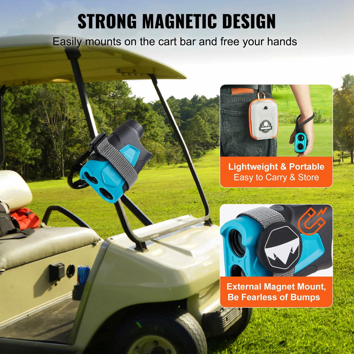 Golf Rangefinder, 1000 Yards Laser Golfing Hunting Range Finder, 6X Magnification Distance Measuring, Golfing Accessory with External Magnet Mount, High-Precision Flag Lock, Slope, and Batteries