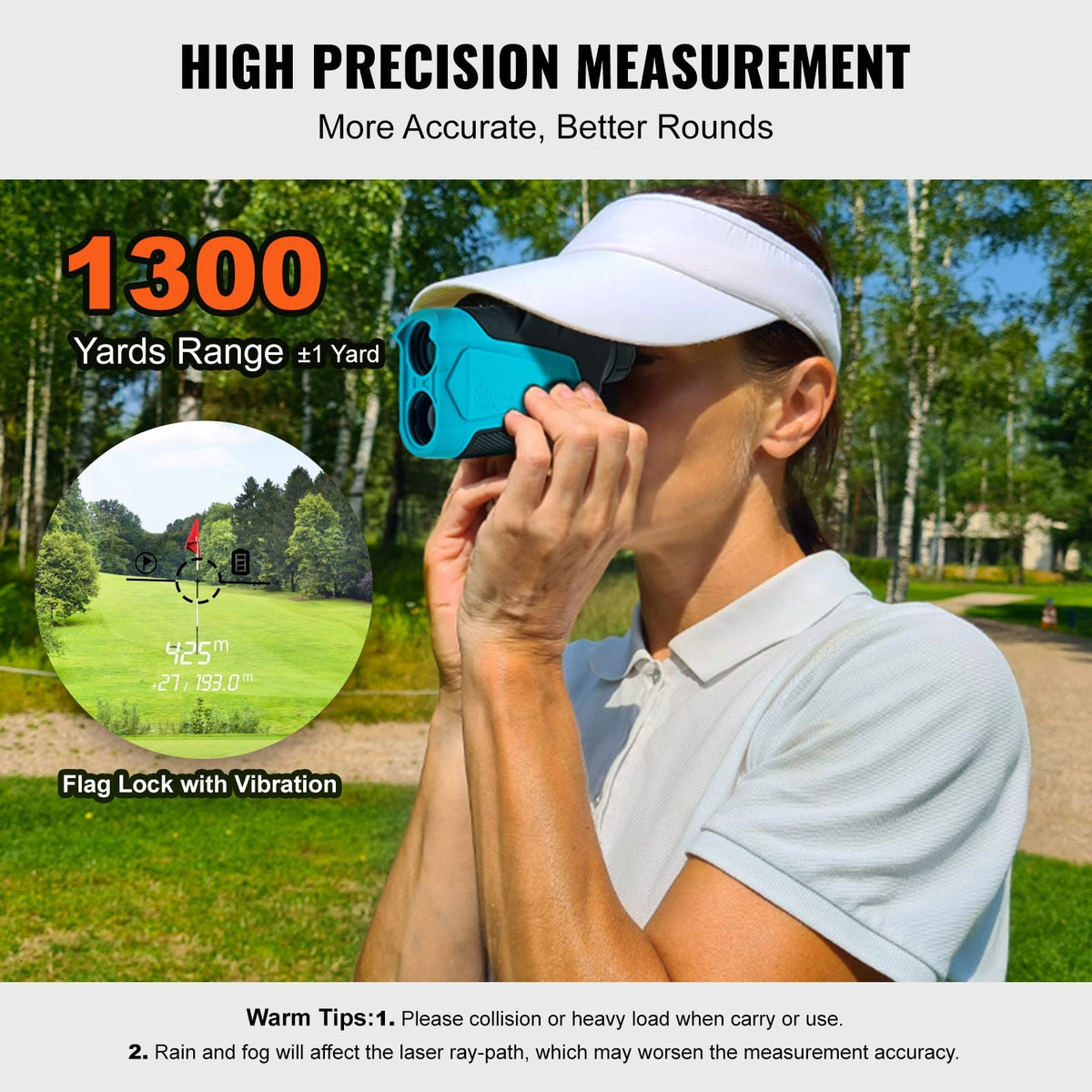 Golf Rangefinder, 1300 Yards Laser Golfing Hunting Range Finder, 6X Magnification Distance Measuring, Golfing Accessory with External Magnet Mount, High-Precision Flag Lock, Slope, and Batteries
