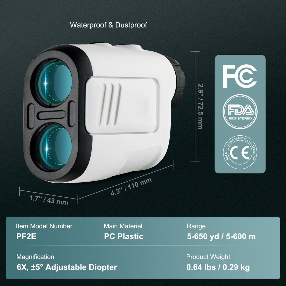 Golf Rangefinder, 650 Yards Laser Golfing Hunting Range Finder, 6X Magnification Distance Measuring, Golfing Accessory with High-Precision Flag Lock, Slope Switch, Continuous Scan, and Batteries