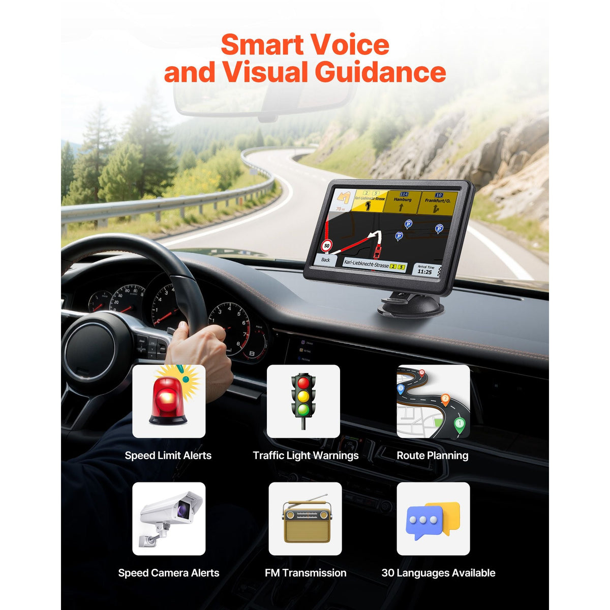 GPS Navigator for Car, 7 inch Touch Screen 16GB GPS Navigation System with Lifetime Map Updates, Voice Turn-by-Turn Guidance, Speed and Red Light Warning, Custom Truck Routing, for Car Truck RV