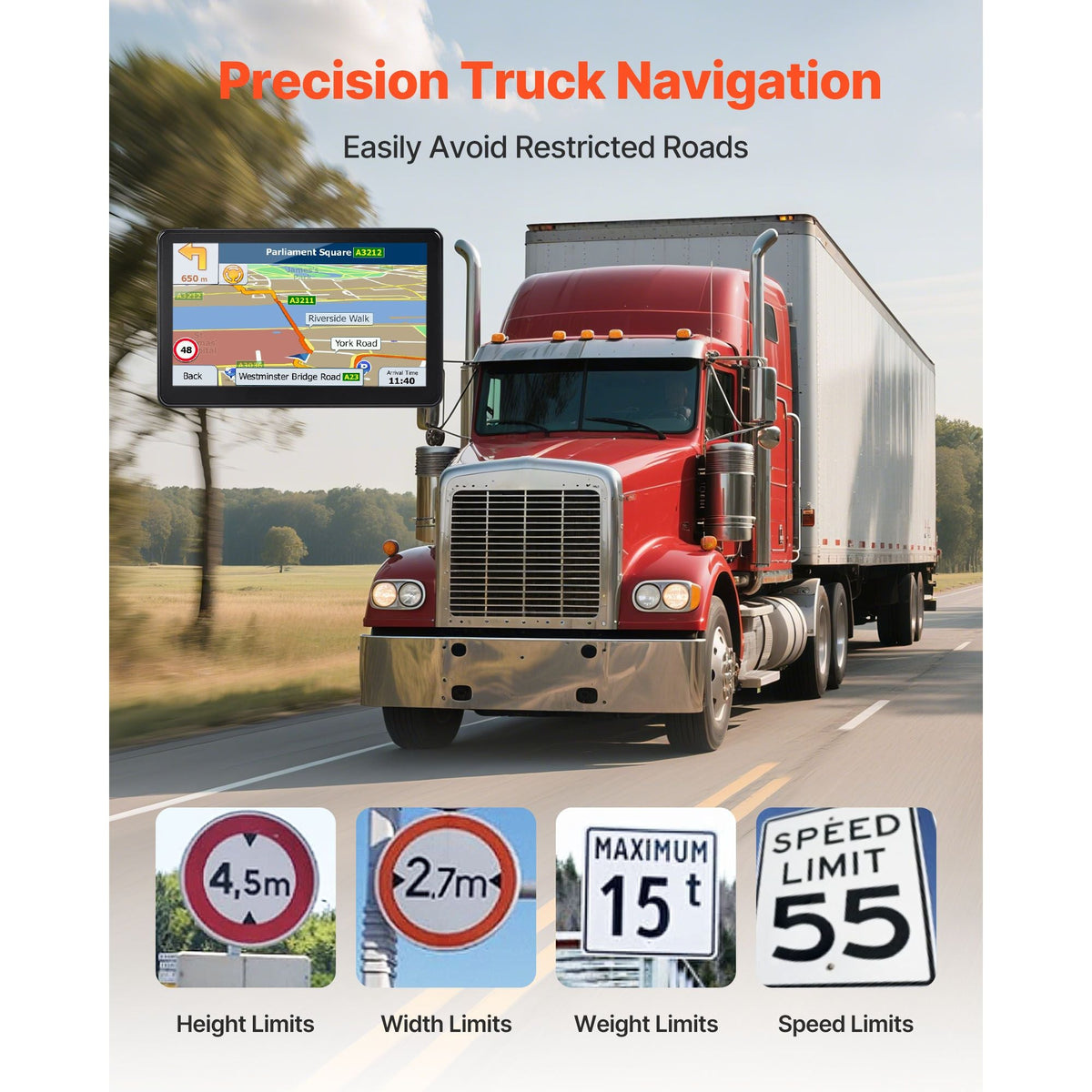 GPS Navigator for Car, 9 inch Touch Screen 16GB GPS Navigation System with Lifetime Map Updates, Voice Turn-by-Turn Guidance, Speed and Red Light Warning, Custom Truck Routing, for Car Truck RV
