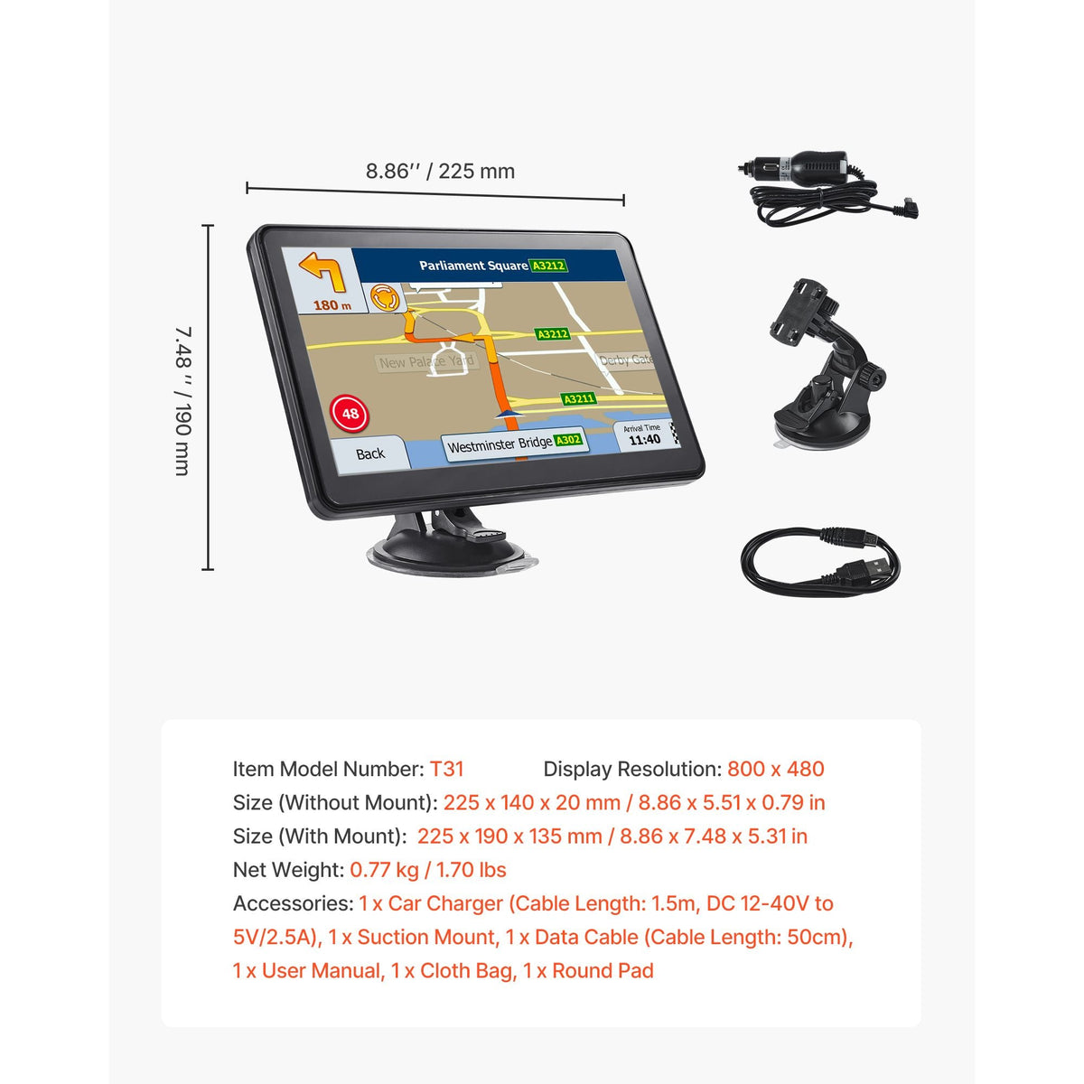 GPS Navigator for Car, 9 inch Touch Screen 16GB GPS Navigation System with Lifetime Map Updates, Voice Turn-by-Turn Guidance, Speed and Red Light Warning, Custom Truck Routing, for Car Truck RV