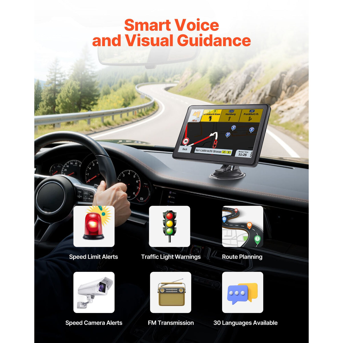 GPS Navigator for Car, 9 inch Touch Screen 16GB GPS Navigation System with Lifetime Map Updates, Voice Turn-by-Turn Guidance, Speed and Red Light Warning, Custom Truck Routing, for Car Truck RV