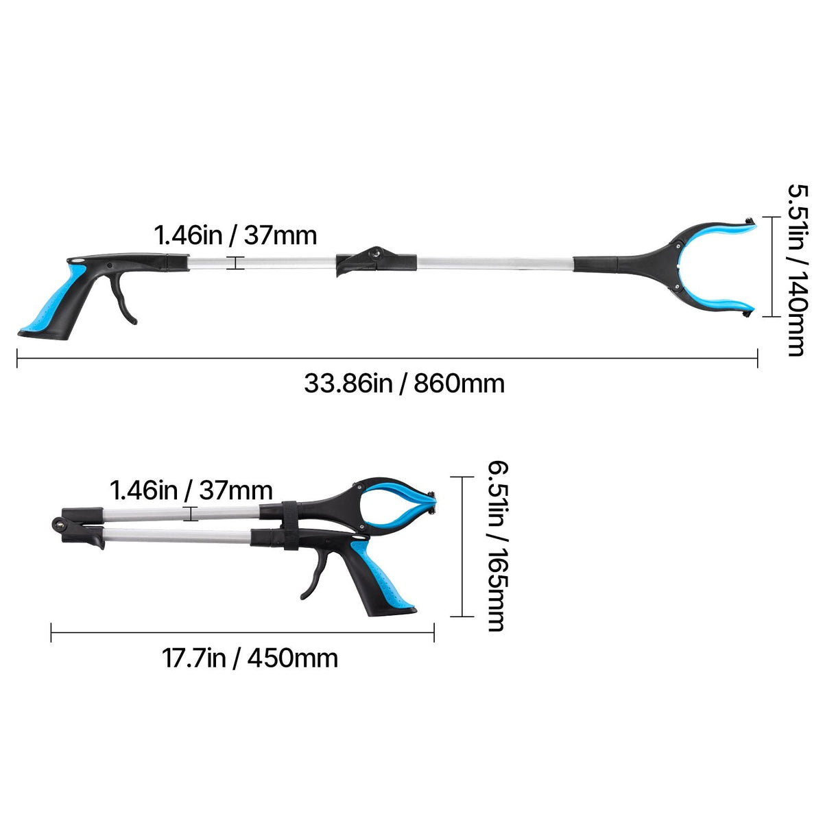 Grabber Reacher Tool, 2-Pack 34" Foldable Reacher Grabber Pickup Tool with 360° Rotating Wide Jaw and Dual-Sided Magnet, Lightweight Grabber Reacher Tool for Seniors, Trash Picker Upper Grabber