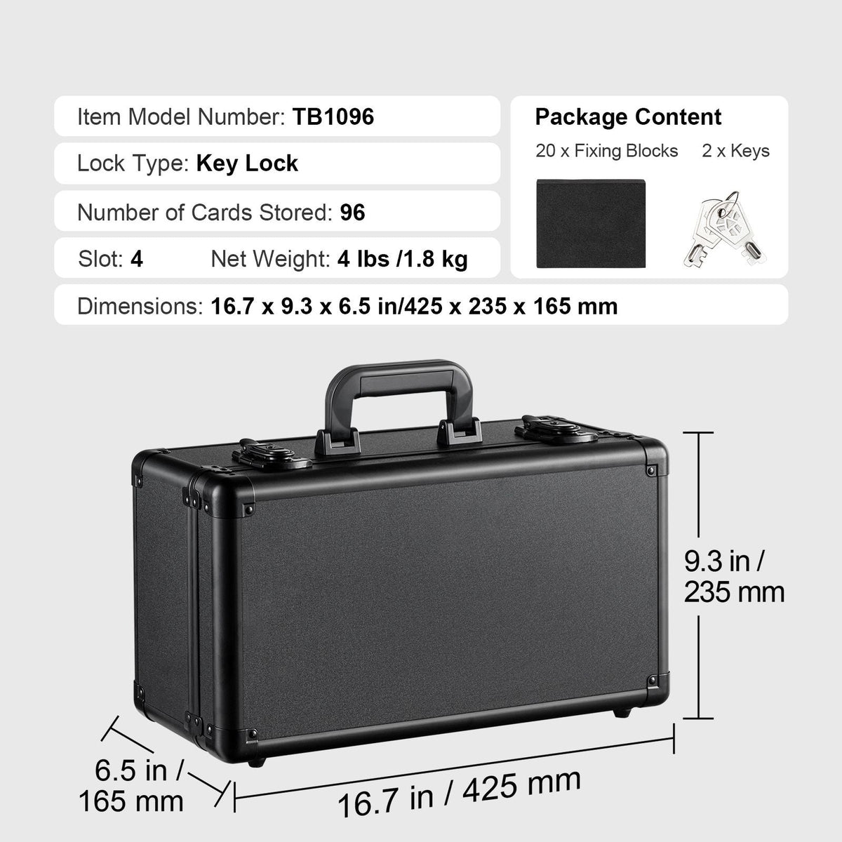 Graded Card Storage Box, 4 Slots, Graded Sports Cards Holder Carrying Case with Key Lock Foam Dividers, for 96 PSA Graded Cards 68 BGS Cards 76 SGC Cards 348 Top Loaders or 999+ Loose Cards