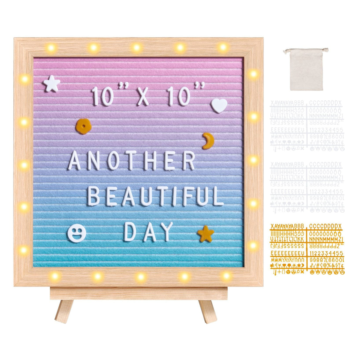 Gradient Felt Letter Board, 10"x10" Felt Message Board, Changeable Sign Boards with 510 Letters, Stand, and Built-in LED Lights, Baby Announcement Sign for Home Classroom Office Decor Wedding