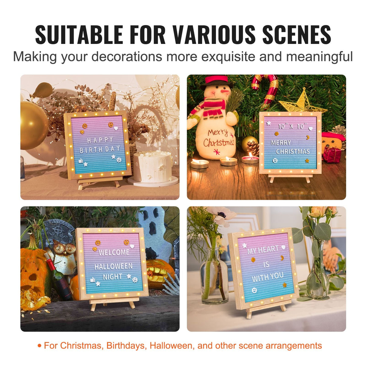 Gradient Felt Letter Board, 10"x10" Felt Message Board, Changeable Sign Boards with 510 Letters, Stand, and Built-in LED Lights, Baby Announcement Sign for Home Classroom Office Decor Wedding
