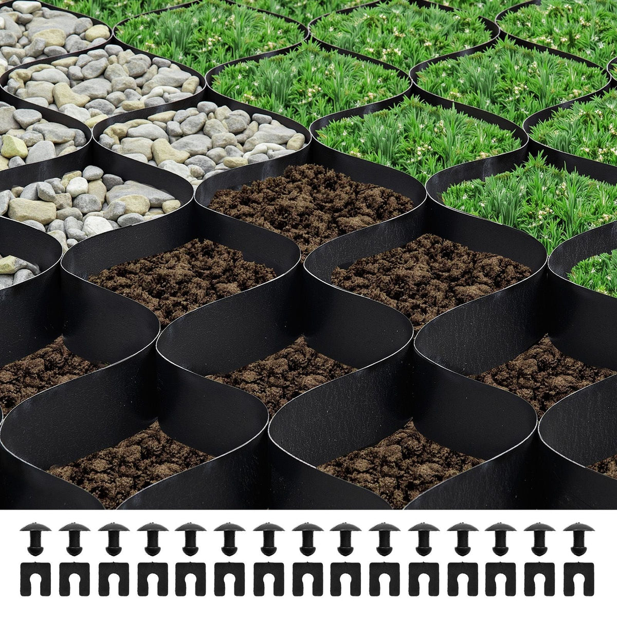 Gravel Grid, 2 Inch Depth, 26.87 x 3.94 FT / 8200 x 1200 mm, 1880 LBS Per Sq ft Grass Ground Retainer, Permeable Geo Grids Driveway Stabilization, for Garden, Patio, Walkway, RV Parking Slopes