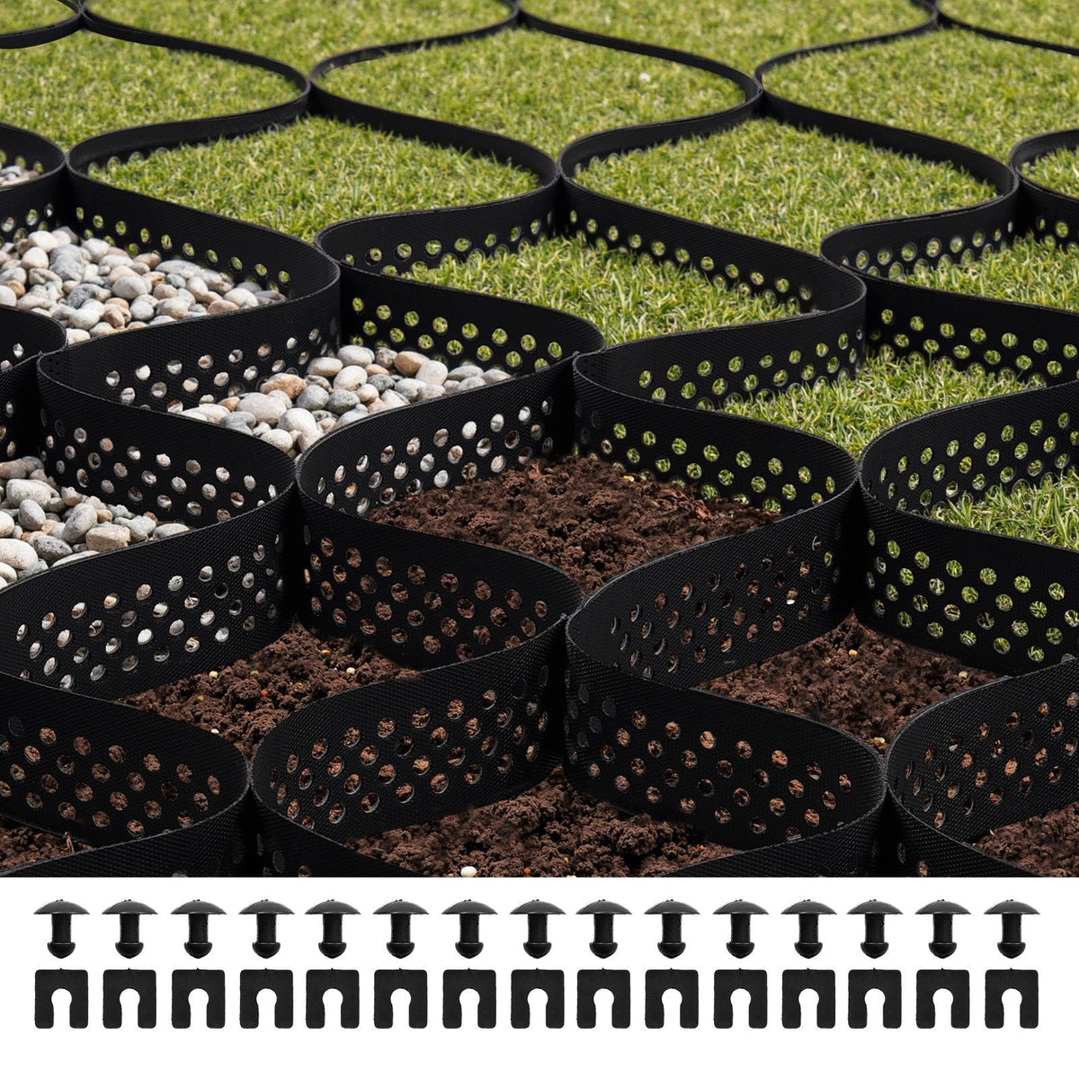 Gravel Grid, 3 Inch Depth, 24.93 x 9.52 FT / 7600 x 2900 mm, 1880 LBS Per Sq ft Grass Ground Retainer, Permeable Geo Grids Driveway Stabilization, for Garden, Patio, Walkway, RV Parking Slopes