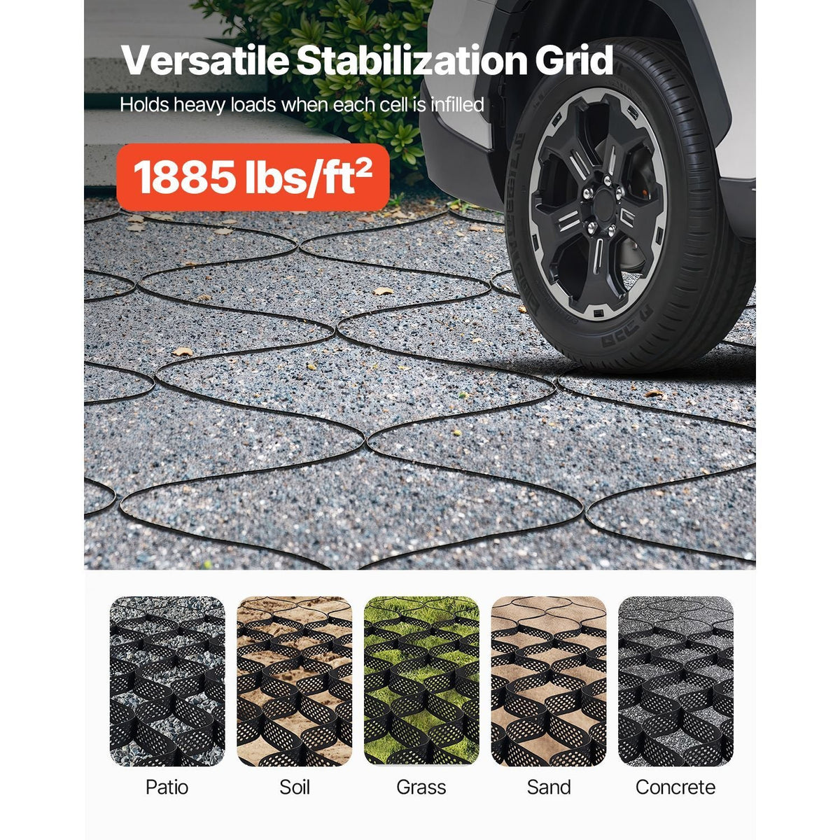 Gravel Grid, 4 Inch Depth, 17.06 x 8.86 FT / 5200 x 2700 mm, 1880 LBS Per Sq ft Grass Ground Retainer, Permeable Geo Grids Driveway Stabilization, for Garden, Patio, Walkway, RV Parking Slopes