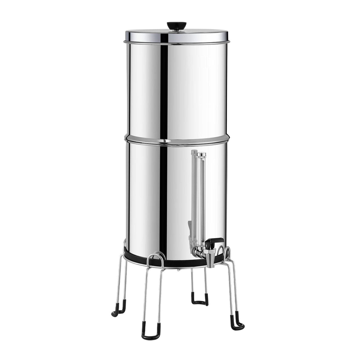 Gravity-fed Water Filter System, 2.25G 304 Stainless-Steel Countertop Filtration System, Reduces Lead and up to 99% of Chlorine, with 2 Activated Carbon Filter, 2 Defluorination Filter, Spigot