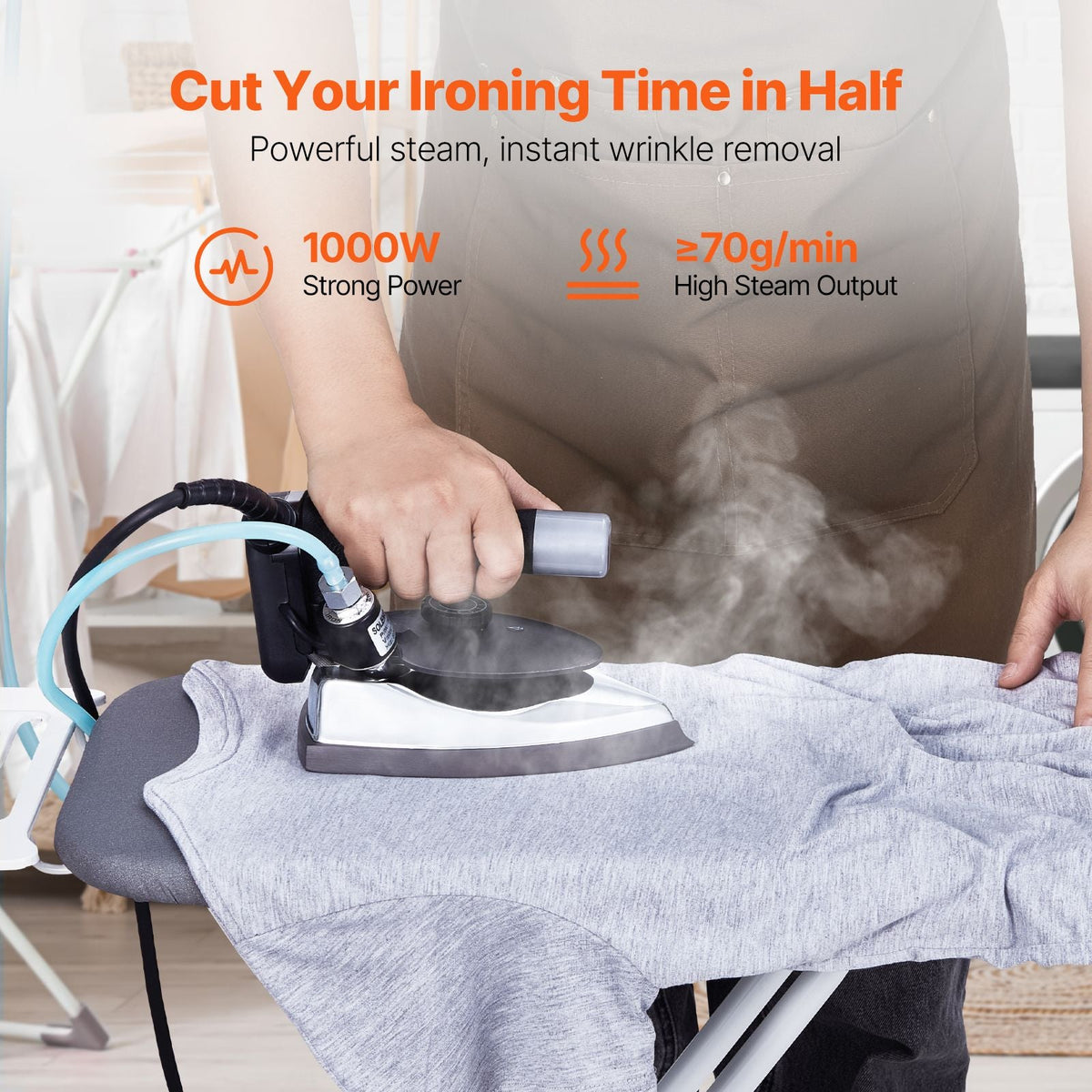 Gravity Feed Steam Iron, 1000W Gravity Feed Iron with 3.5 L Large Capacity Tank, Demineralizer Cartridges, Non-Stick Ironing Shoe, 5 Temperature Settings, Industrial Electric Steam for Ironing