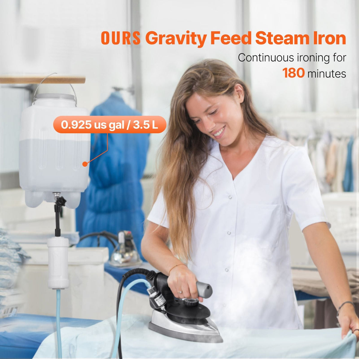 Gravity Feed Steam Iron, 1000W Gravity Feed Iron with 3.5 L Large Capacity Tank, Demineralizer Cartridges, Non-Stick Ironing Shoe, 5 Temperature Settings Industrial Electric Steam Iron Set