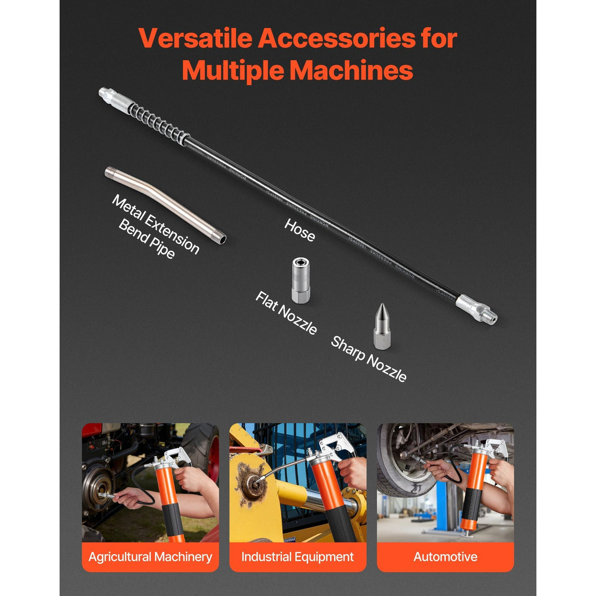Grease Gun, 8000 PSI High Pressure, Heavy Duty Pistol Grip Grease Gun Kit with 14 oz Capacity, Includes 18-Inch Flex Hose, 1 Extension Rigid Pipe and 1 Sharp Type Nozzle for Automotive, Marine