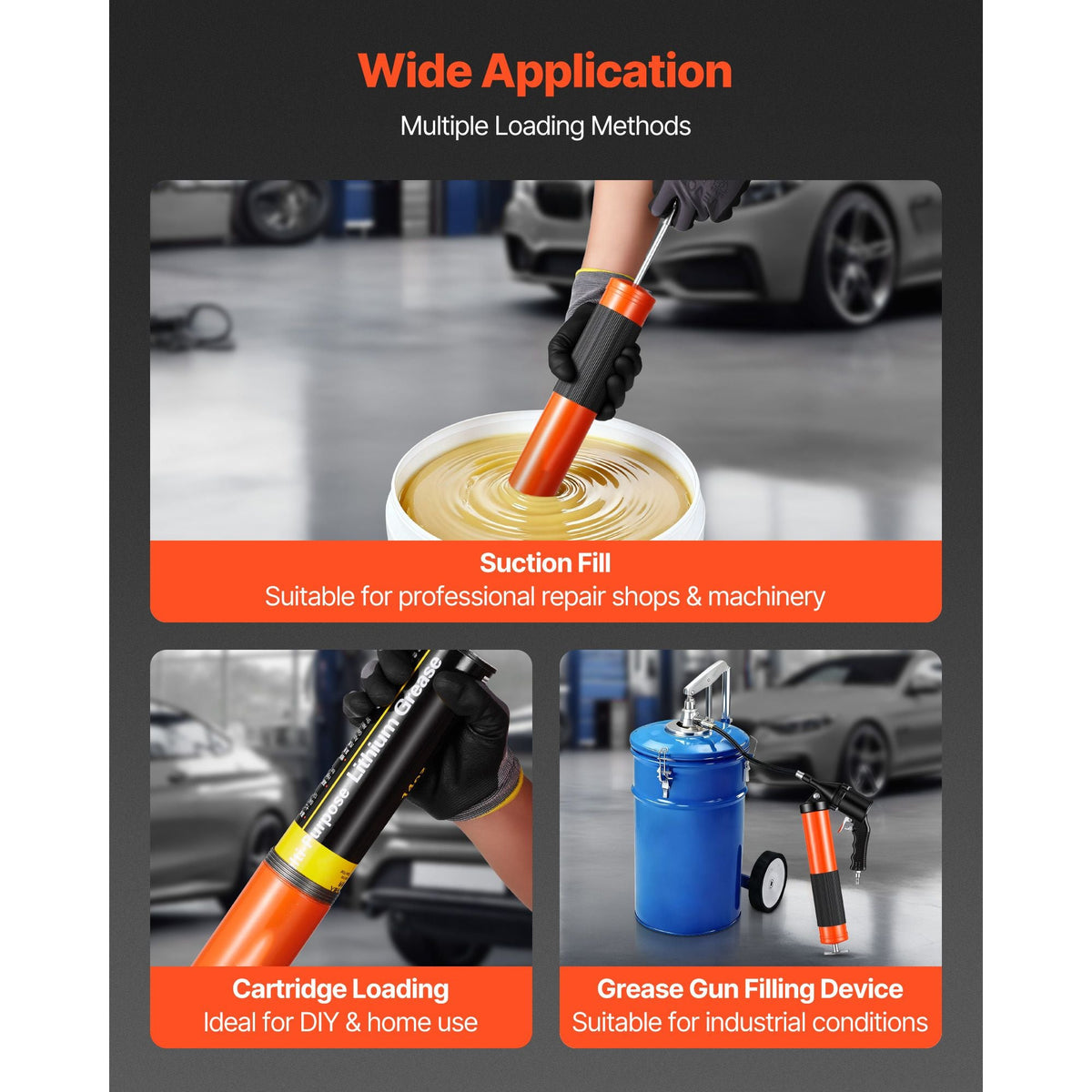 Grease Gun, Continuous Cycle Heavy Duty 6000 PSI High Pressure, Pistol Grip Grease Gun Kit with 14 oz Capacity, Includes 18-Inch Flex Hose, 1 Extension Rigid Pipe, 2 Flat Nozzles for Automotive