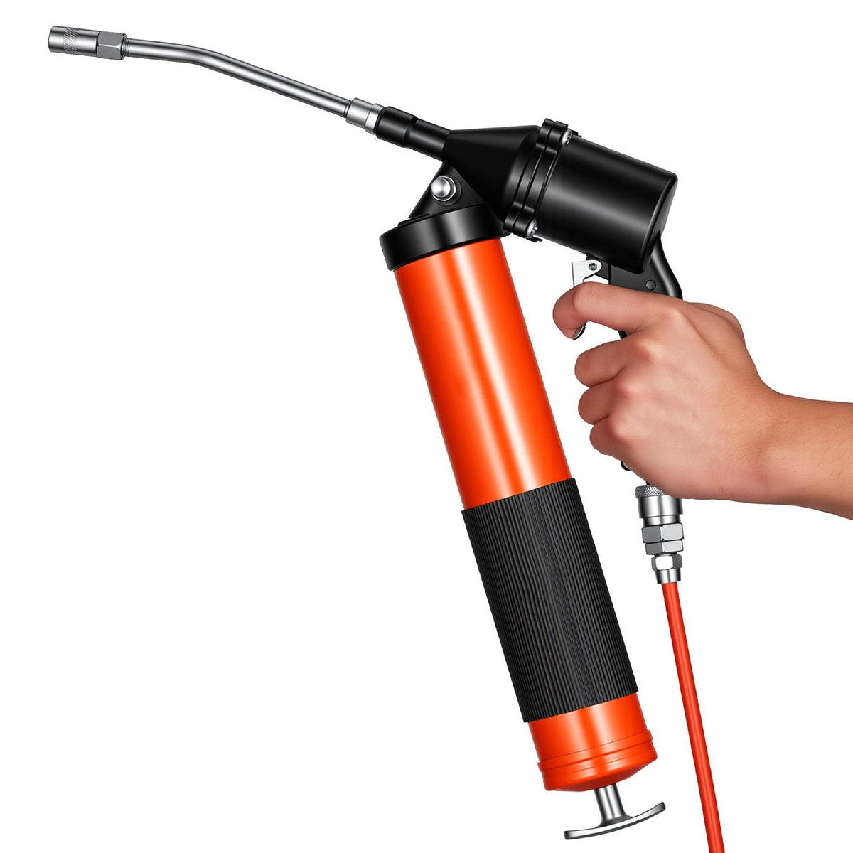 Grease Gun, Continuous Cycle Heavy Duty 6000 PSI High Pressure, Pistol Grip Grease Gun Kit with 14 oz Capacity, Includes 18-Inch Flex Hose, 1 Extension Rigid Pipe, 2 Flat Nozzles for Automotive