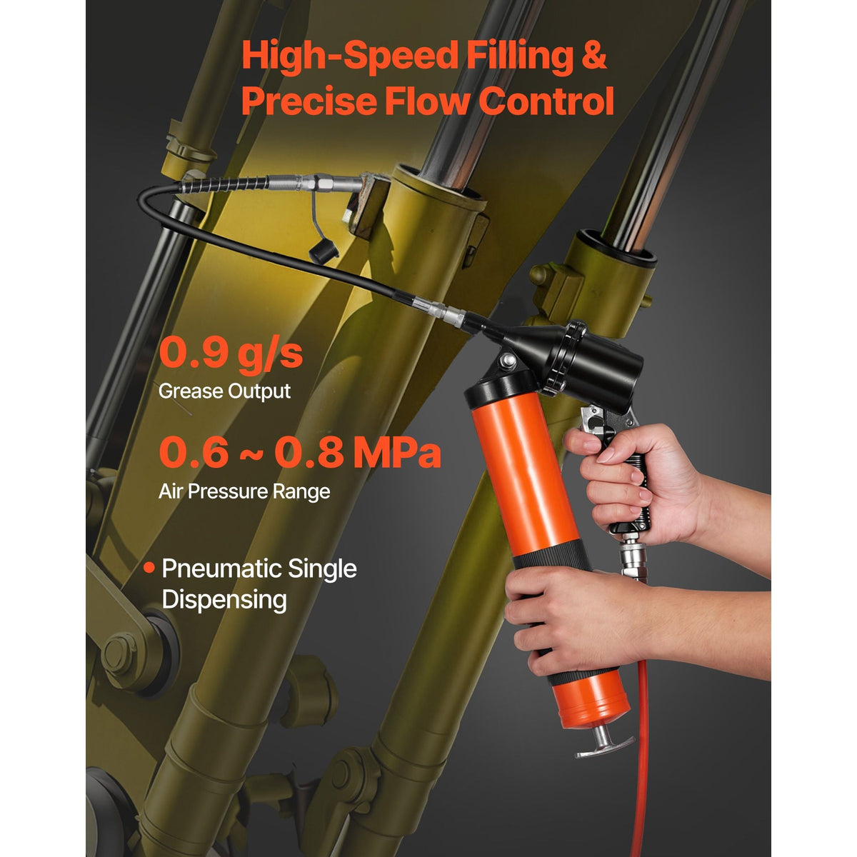 Grease Gun, Continuous Cycle Heavy Duty 6000 PSI High Pressure, Pistol Grip Grease Gun Kit with 14 oz Capacity, Includes 18-Inch Flex Hose, 1 Extension Rigid Pipe, 2 Flat Nozzles for Automotive