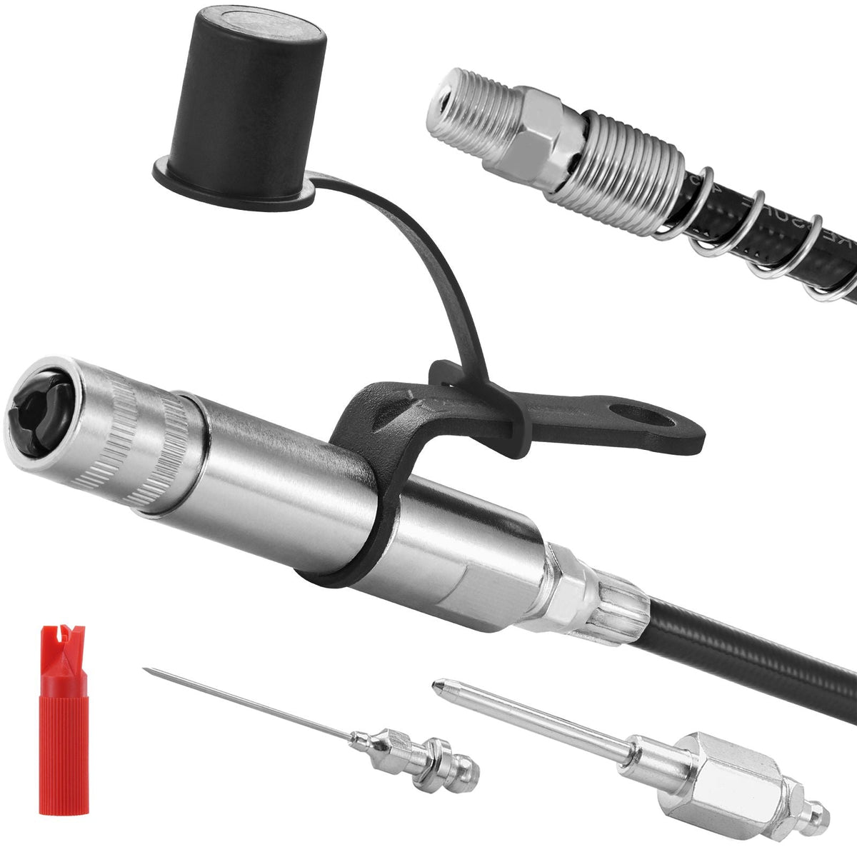 Grease Gun Coupler, 10000 PSI High Pressure, 3-Jaw Locking, Quick Release Grease Gun Tip with Hose/Zerk Fittings Cleaner/Extension Needles, Compatible with All Grease Guns 1/8" NPT Fittings