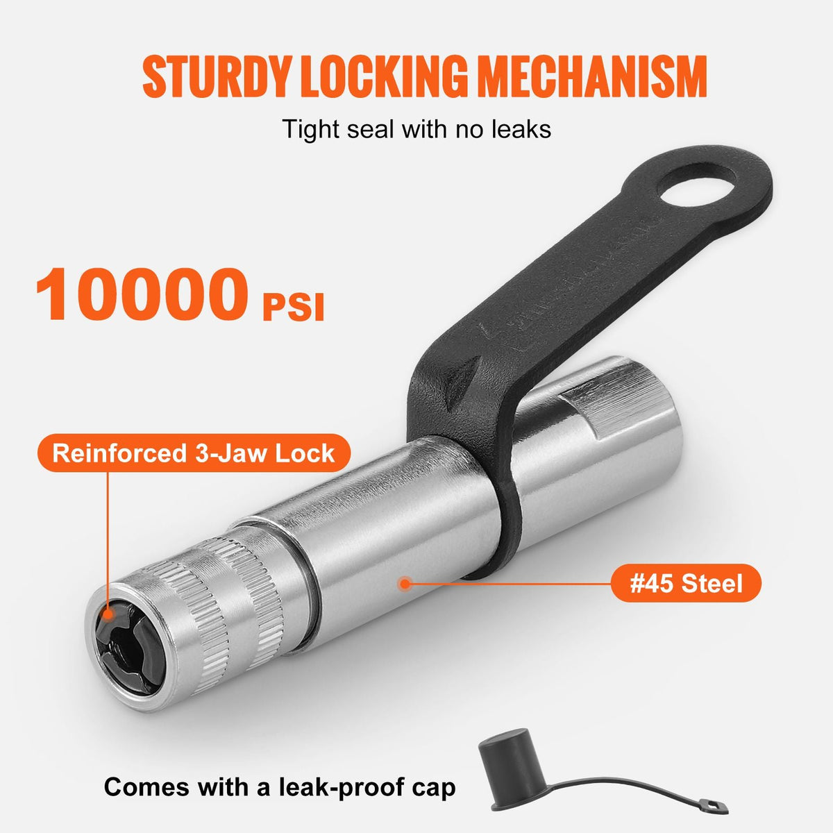 Grease Gun Coupler, 10000 PSI High Pressure, 3-Jaw Locking, Quick Release Grease Gun Tip with Hose/Zerk Fittings Cleaner/Leak-Proof Cap, Compatible with All Grease Guns 1/8" NPT Grease Fittings