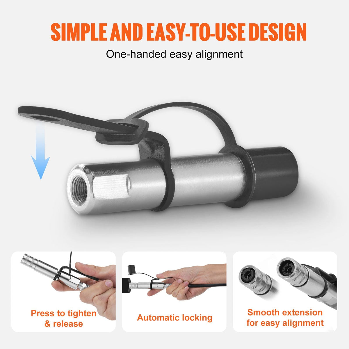 Grease Gun Coupler, 10000 PSI High Pressure, 3-Jaw Locking, Quick Release Grease Gun Tip with Hose/Zerk Fittings Cleaner/Leak-Proof Cap, Compatible with All Grease Guns 1/8" NPT Grease Fittings