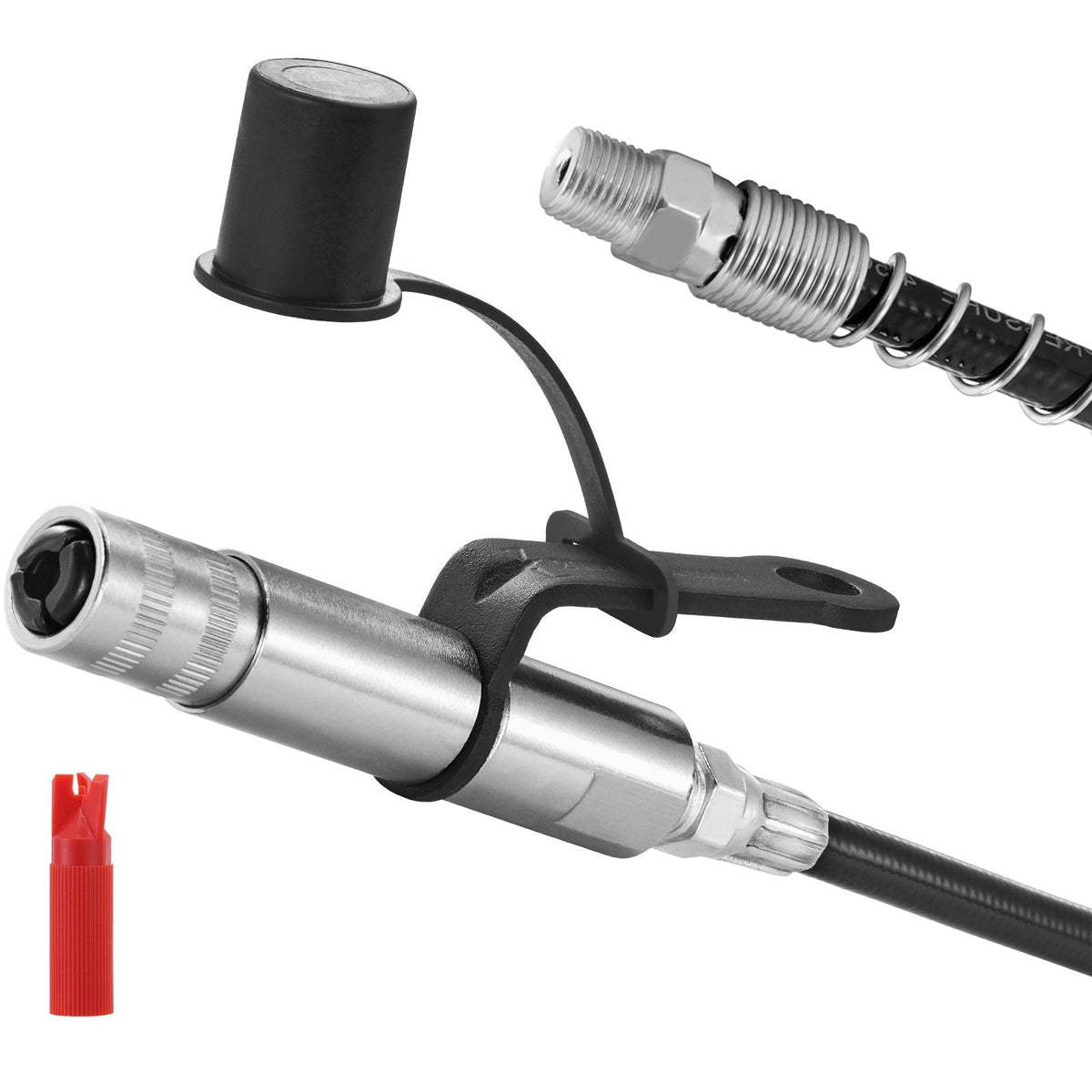 Grease Gun Coupler, 10000 PSI High Pressure, 3-Jaw Locking, Quick Release Grease Gun Tip with Hose/Zerk Fittings Cleaner/Leak-Proof Cap, Compatible with All Grease Guns 1/8" NPT Grease Fittings