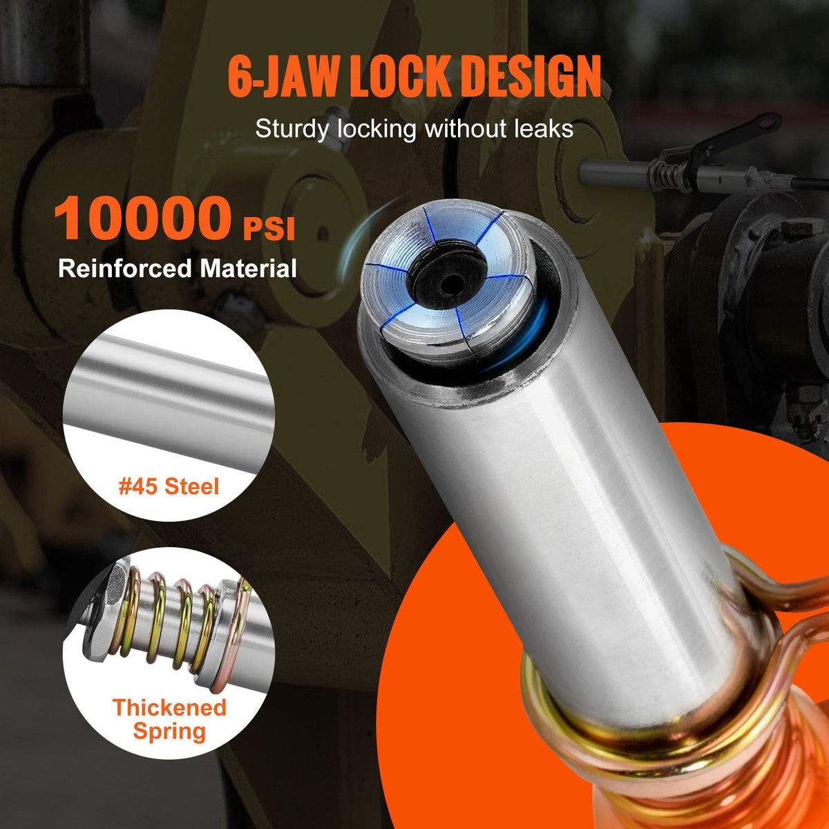 Grease Gun Coupler, 10000 PSI High Pressure, 6-Jaw Locking, Quick Release Grease Gun Tip with Hose/Zerk Fittings Cleaner, Compatible with All Grease Guns 1/8" NPT Grease Fittings for Automobiles