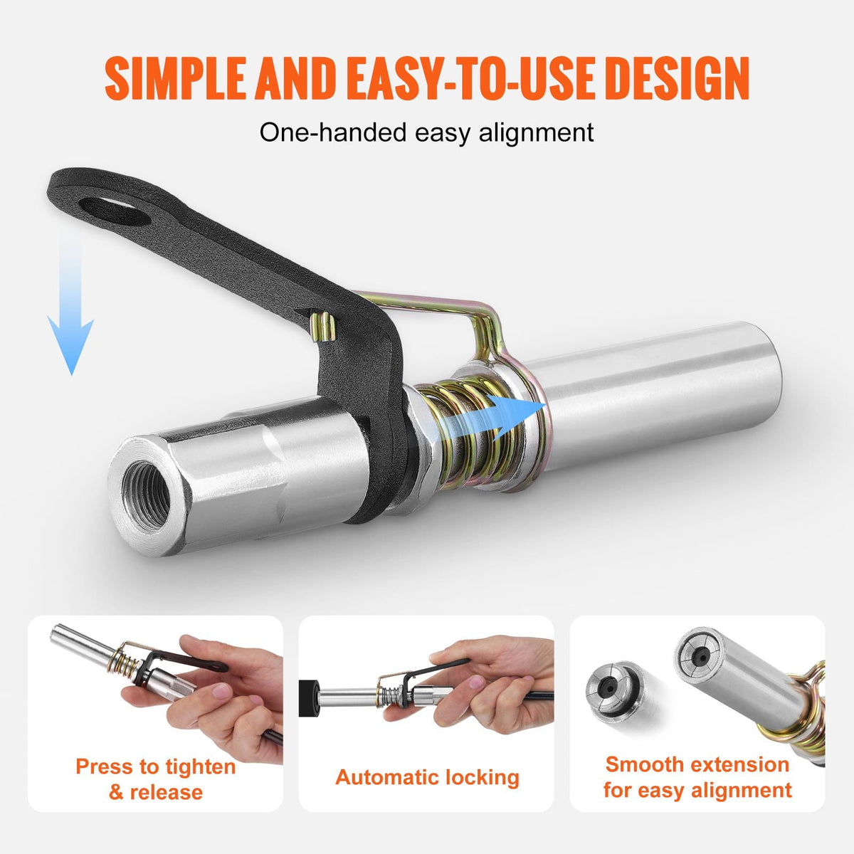 Grease Gun Coupler, 10000 PSI High Pressure, 6-Jaw Locking, Quick Release Grease Gun Tip with Hose/Zerk Fittings Cleaner, Compatible with All Grease Guns 1/8" NPT Grease Fittings for Automobiles