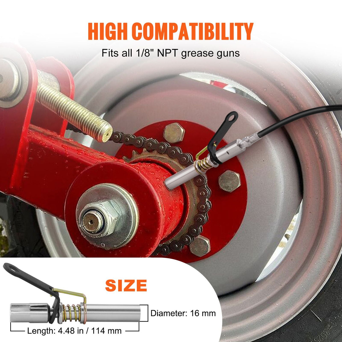 Grease Gun Coupler 2 PCS, 10000 PSI High Pressure, 6-Jaw Locking, Quick Release Grease Gun Tip with Hose/Zerk Fittings Cleaner, Compatible with All Grease Guns 1/8" NPT Fittings for Automobiles