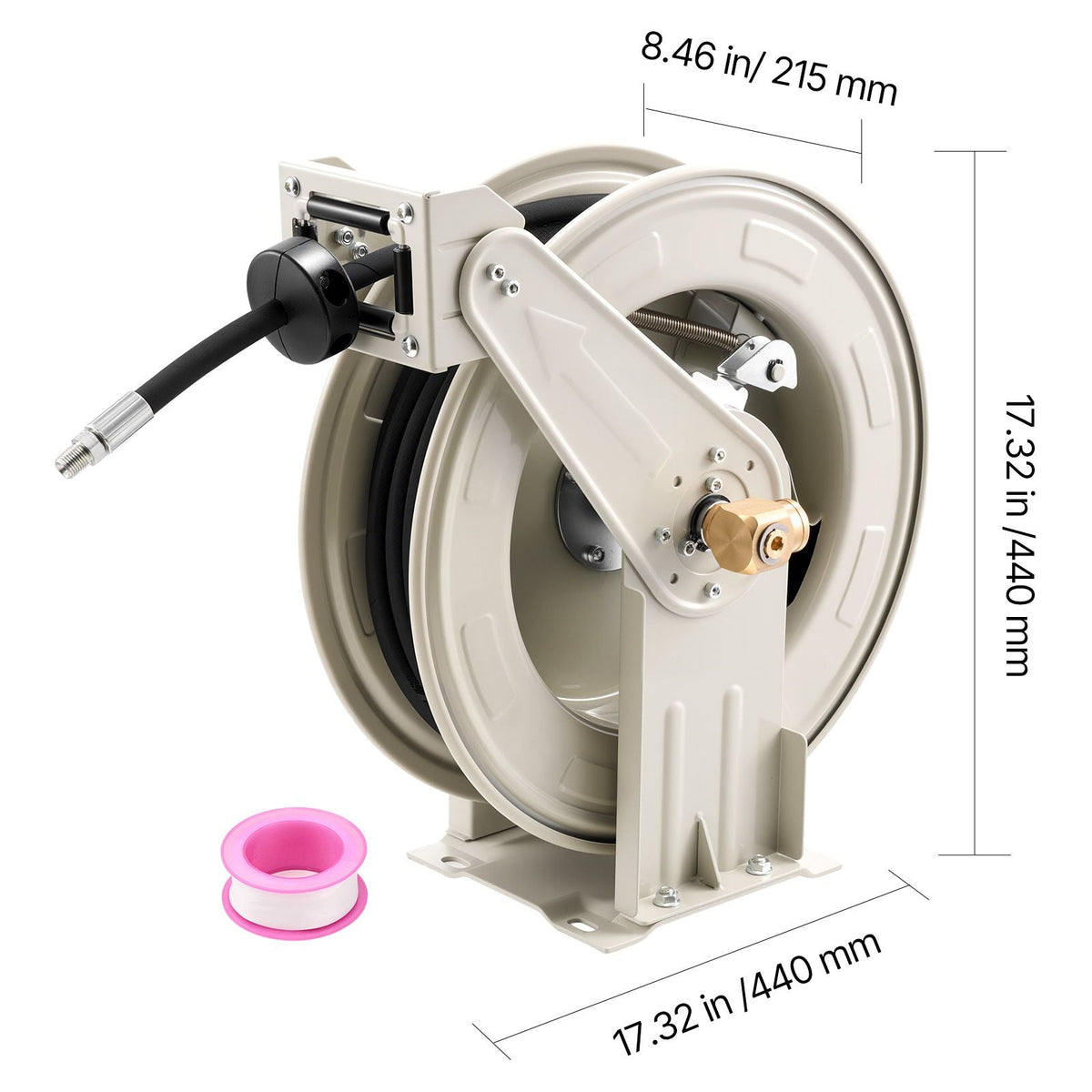 Grease Hose Reel, 1/4 in x 50 ft Retractable, Spring Driven Auto Swivel Rewind, Max 10152 PSI, Heavy-Duty Carbon Steel Construction with Steel Wire Braided Hose, for Lube, Grease, Hydraulic Oil
