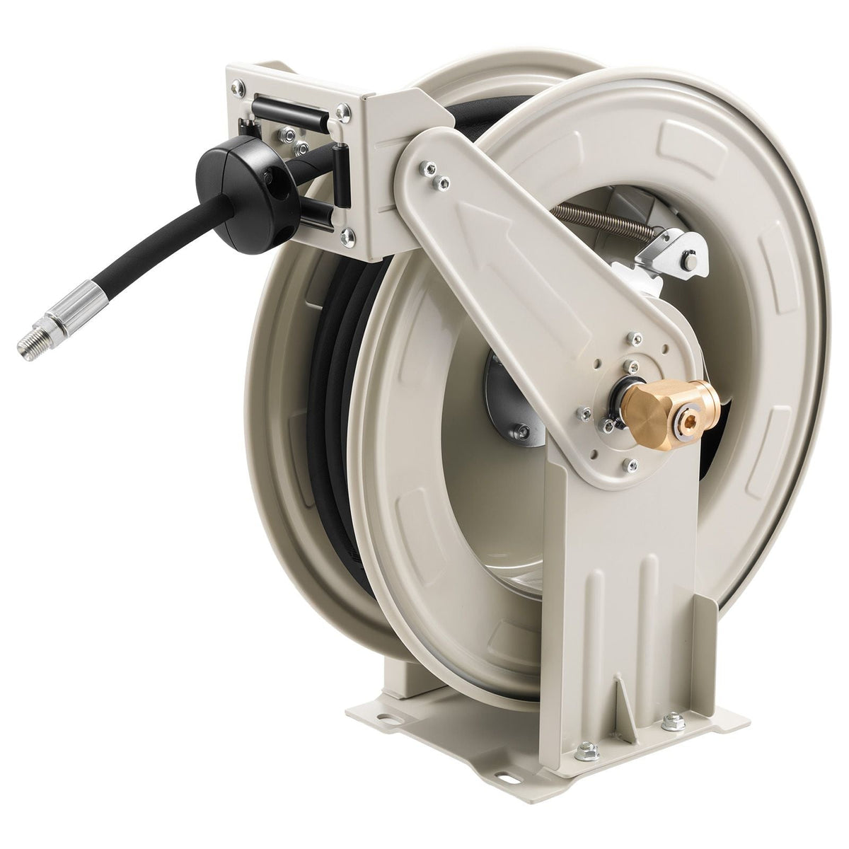 Grease Hose Reel, 1/4 in x 50 ft Retractable, Spring Driven Auto Swivel Rewind, Max 10152 PSI, Heavy-Duty Carbon Steel Construction with Steel Wire Braided Hose, for Lube, Grease, Hydraulic Oil
