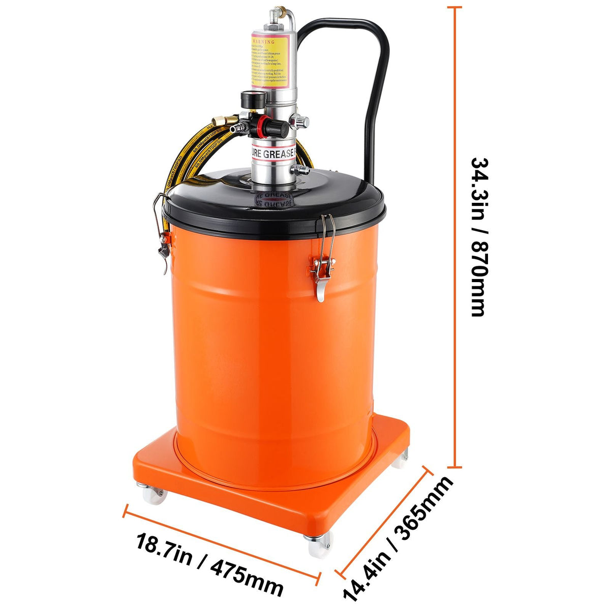 Grease Pump, 10.5 Gallon 40L Air Operated Grease Pump with 13 ft High Pressure Hose and Grease Gun, Pneumatic Grease Bucket Pump with Wheels, Portable Lubrication Grease Pump 50:1 Pressure Ratio